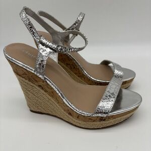 Charles David Sandals Size 8‎ Silver Leather Snakeskin Cork Platform Wedge